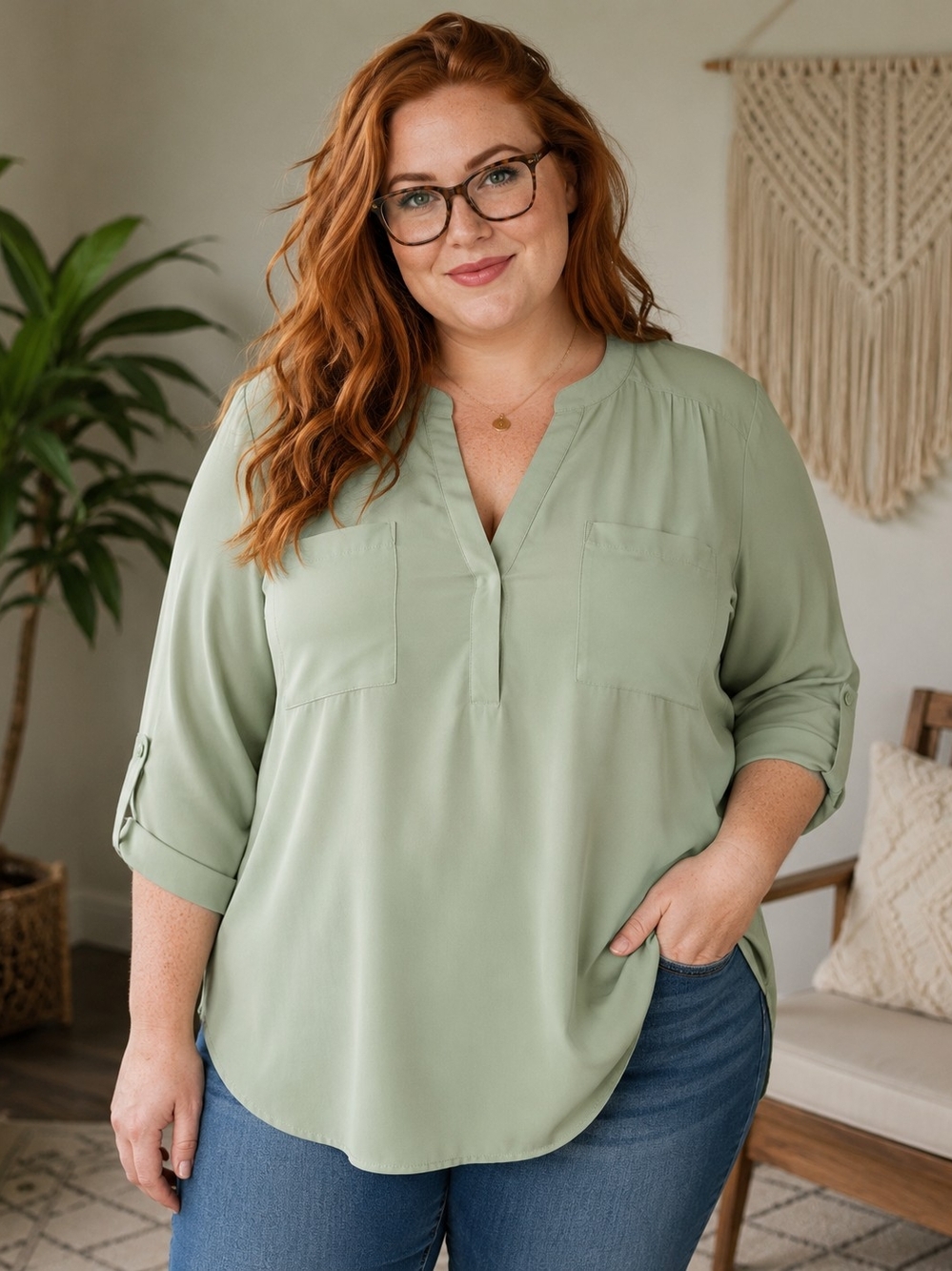 Torrid Harper Jade Green 3/4 Sleeve Blouse Size 1X 14-16 NWT